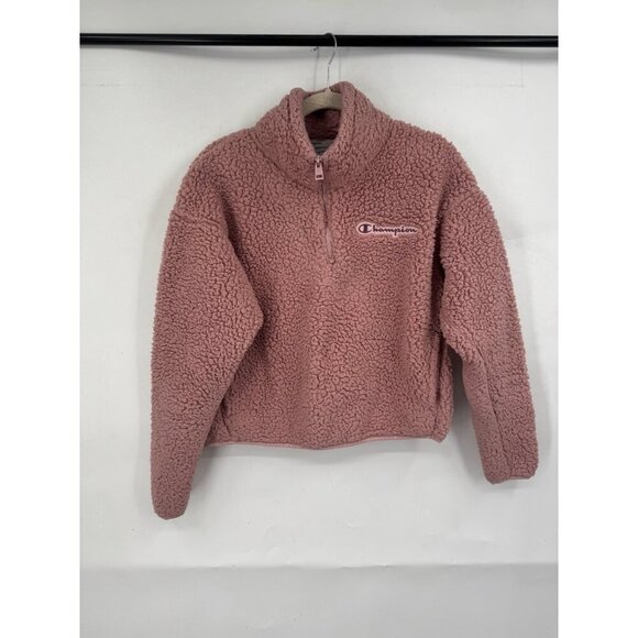 Champion Sherpa Cropped Pullover Women XS Pink Athleisure Preppy Loungewear - Picture 1 of 12